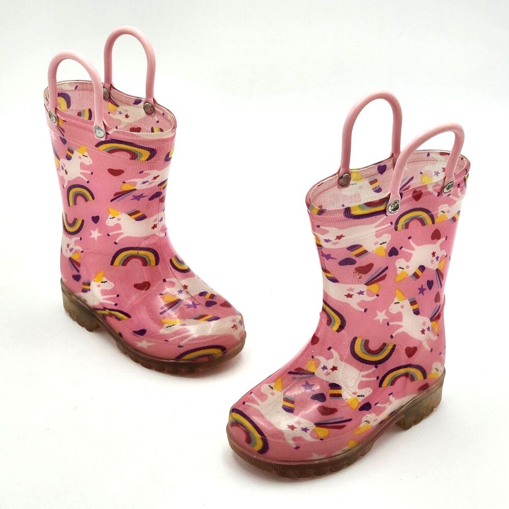 Kids Unicorn Rainbow Rain Boots Rubber Boots Waterproof Pink Toddler's Size 6